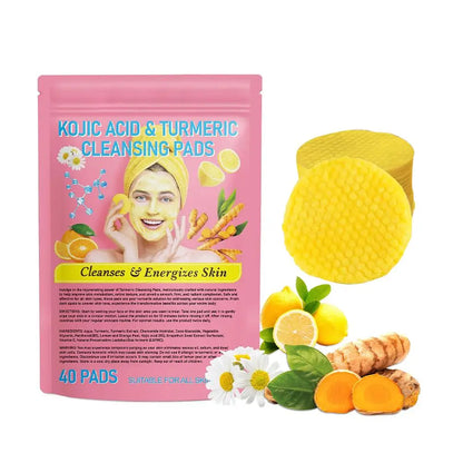 Turmeric Kojic Acid Exfoliating Cleansing Pads - 40pcs Gentle Daily Facial Care Skin Brightening Pads