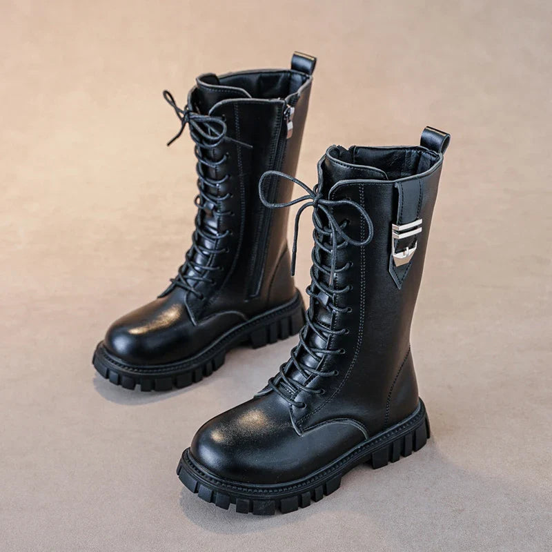 Elegant Baby Girl Boots – Casual Autumn/Winter Round Toe, Warm Thick Sole Lace-Up Comfortable Midsole Boots