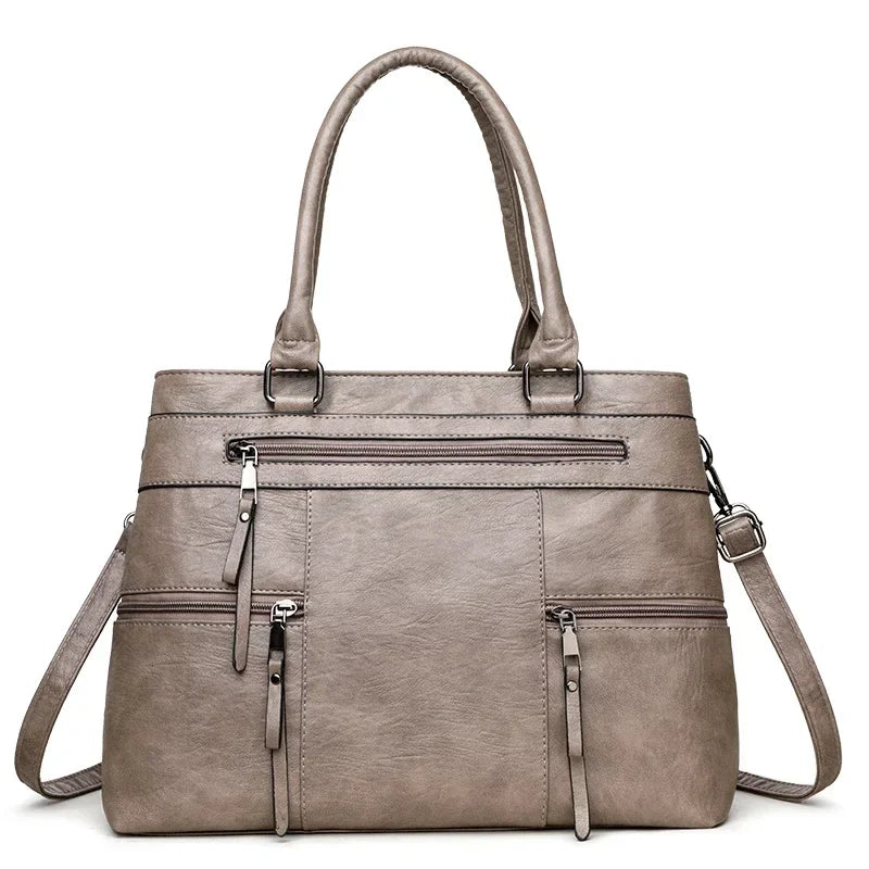Women’s Leather Handbag - Elegant Top-Handle Shoulder & Crossbody Tote Bag