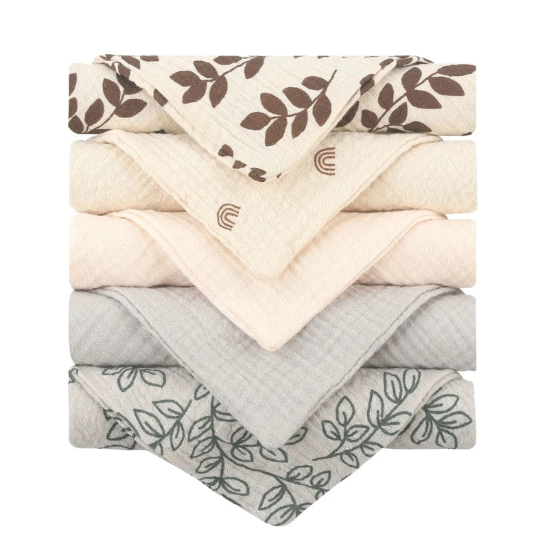 5PCS Baby Cotton Gauze Towels - Soft Absorbent Face Cloths for Bathing, Feeding & Daily Care