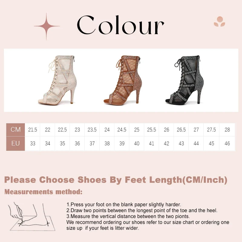 Women’s Rhinestone Latin Dance Boots - Shiny Jazz Dance Shoes with Slim High Heels
