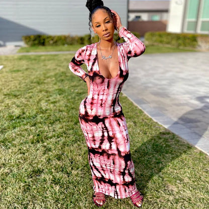 Women’s Off Shoulder Printed Maxi Dress - Slim Fit Bandage Chest Wrap Summer Party Dress