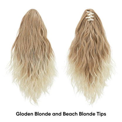 13-Inch Premium Synthetic Curly Claw Clip Ponytail – Blonde Brown Short Hairpiece, Fake Hair Extensions P064