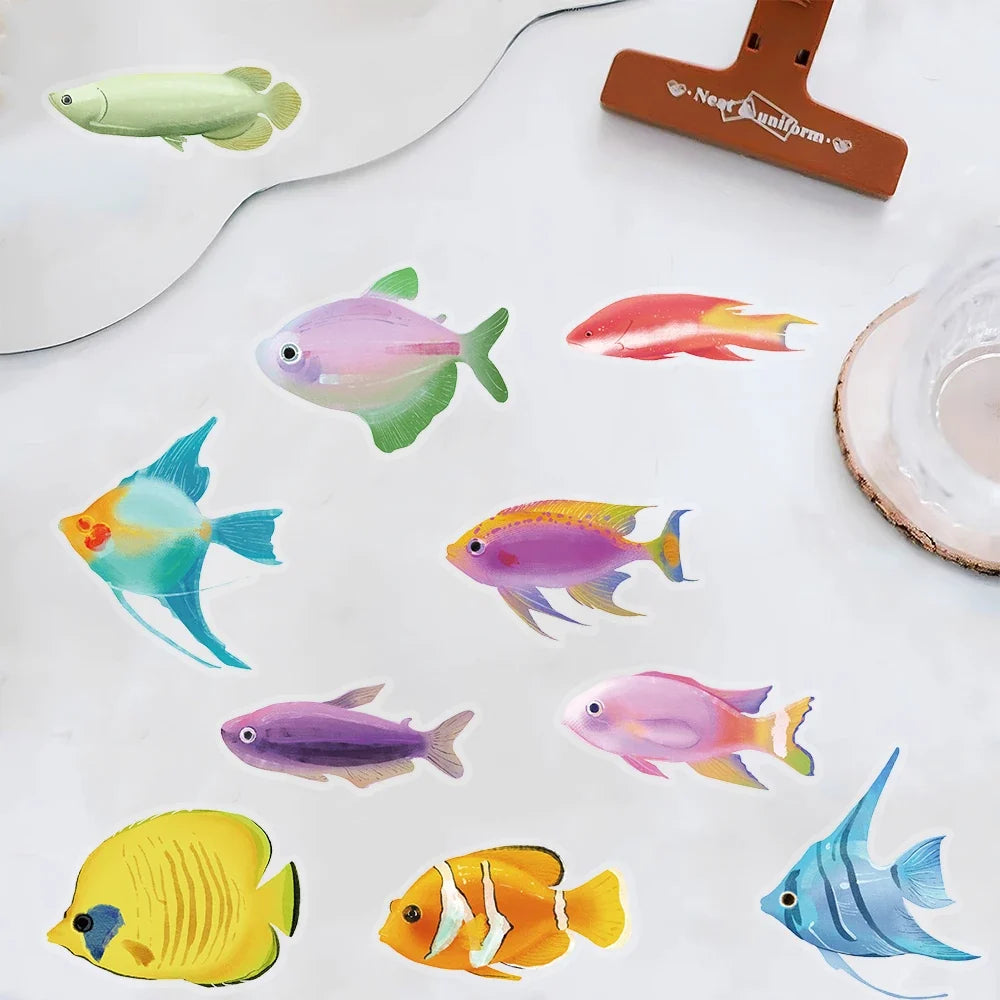 50PCS Fish Transparent Stickers - Waterproof Laptop, Phone, Luggage, Skateboard & Scrapbook Decals