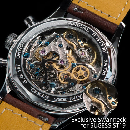 Sugess Men’s Chronograph Mechanical Watch — Tianjin ST19 Swanneck Movement, Sapphire Crystal Pilot Wristwatch, V2 Gift Edition
