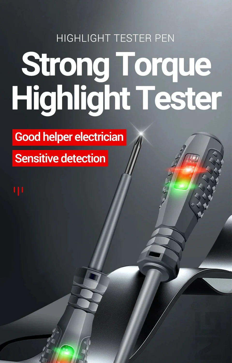 Multifunctional Electrician Test Screwdriver – AC Non-Contact Voltage Tester Pen 70-600V with Red/Green Indicator Lights