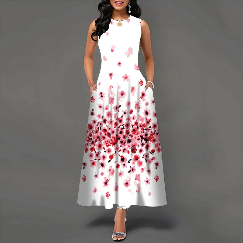 Women’s Loose Floral Vintage Maxi Dress – Ruffled Summer Party Camis, Elegant Big & Large Size Dress