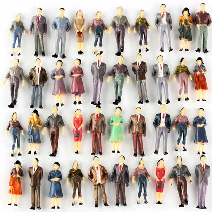 50pcs 1:50 Scale Model People Figures - Painted Plastic Passengers for Train Scenery, DIY Models & Home Decor