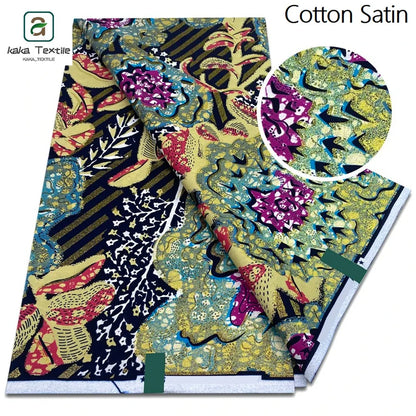 New Grand African Wax Fabric - 6 Yards Cotton Ankara Batik Pagne with Golden Shine Finish for Dresses & Sewing