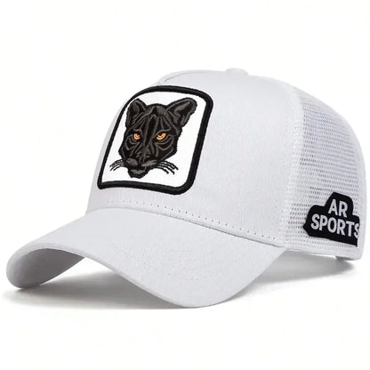 Panther Embroidery Baseball Cap - Unisex Adjustable Mesh Sun Protection Hat for Spring & Summer Outdoor Wear