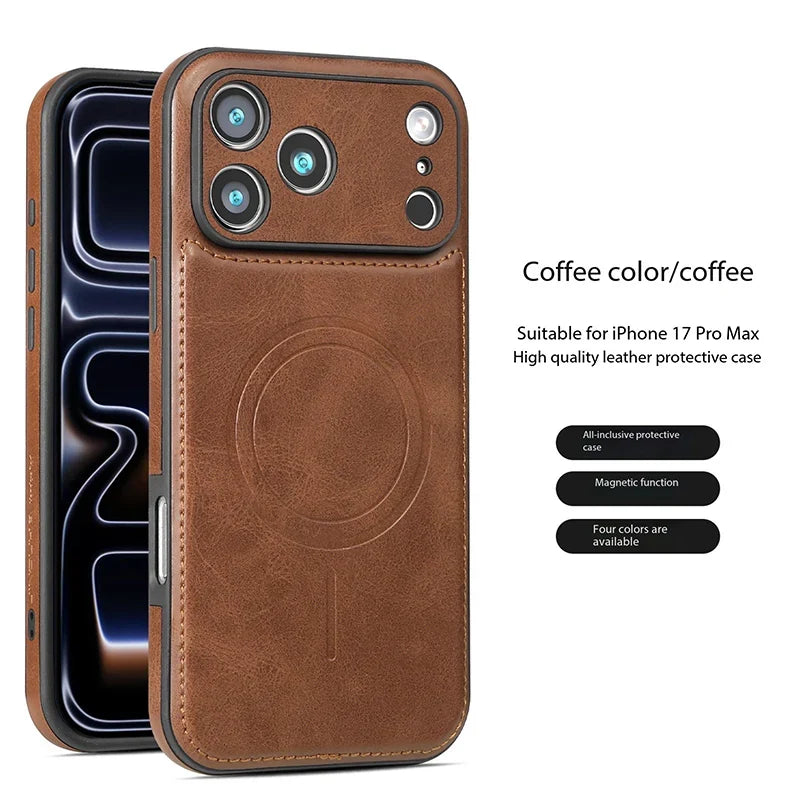 Luxury Magnetic Leather Case - Shockproof MagSafe Compatible Cover for iPhone 12, 13, 14, 15, 16 & 17 Series