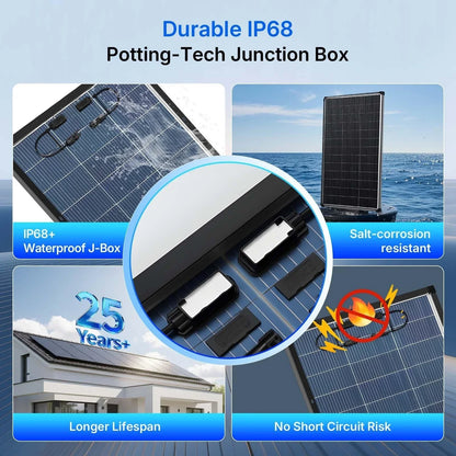 200W Bifacial N-Type Monocrystalline Solar Panel - High Efficiency Dual-Sided PV Module for RV, Boat, Cabin & Off-Grid Power Systems
