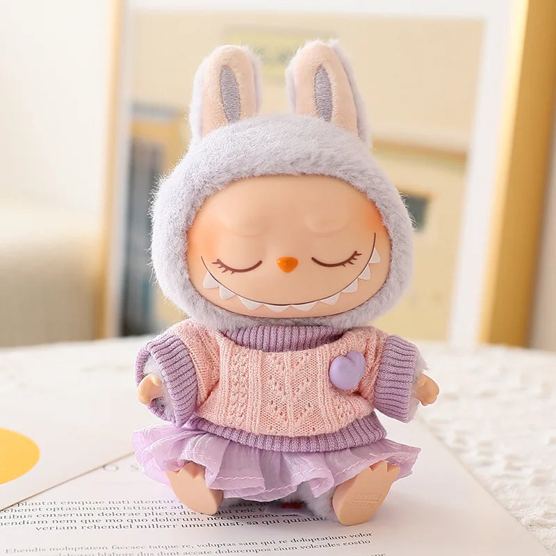 17cm Labubu Doll Clothes Set - Macaron Doll Outfit with JK Pleated Skirt, Camera & Shoes