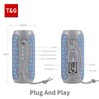 T&G TG117 Bluetooth Speaker - Portable Waterproof TWS Stereo Sound Box with TF Card & FM Radio for Outdoor Music