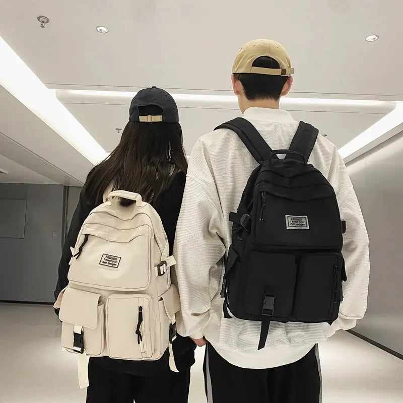 Multi-Pocket Nylon Backpack | Large-Capacity Leisure Schoolbag | Insert Buckle Design | Universal for Men and Women