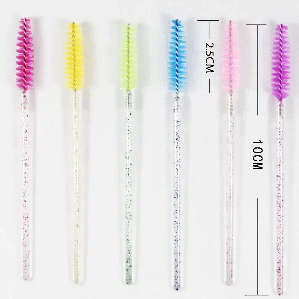 50-Pack Disposable Crystal Eyelash Brush Combs – Professional Eyelash Extension Mascara Wands for Makeup and Beauty Tools