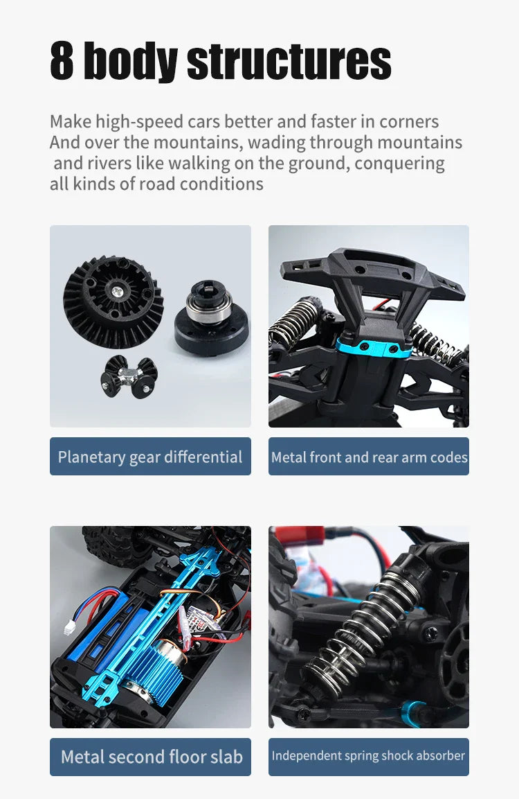 16103 Fast RC Cars – 50km/h 1/16 Off-Road 4WD Monster Truck with LED Headlights, 2.4G Waterproof Remote Control (For Adults & Kids)