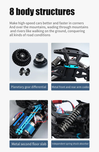 1:16 4WD RC Car – 70KM/H High-Speed Drift Monster Truck with LED, Remote Control, 4x4 for Kids, WLtoys 144001