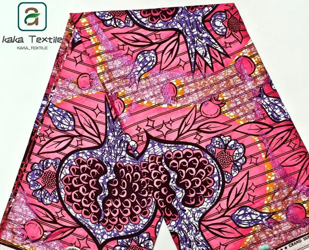 New Grand African Wax Fabric - 6 Yards Cotton Ankara Batik Pagne with Golden Shine Finish for Dresses & Sewing