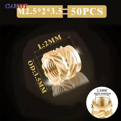 Brass Threaded Insert Nuts - Hot Melt Knurled Female Thread Embedment Inserts for 3D Printing & DIY Projects