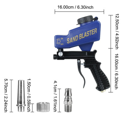 Gravity Feed Pneumatic Sandblasting Gun Set - Adjustable Rust & Paint Blasting Tool
