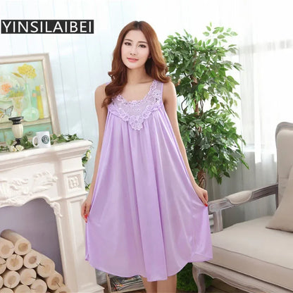 YINSILAIBEI Women’s Large Ice Silk Satin Nightgown – Sexy Sleepwear Night Dress, Plus Size Sleeping Shirt