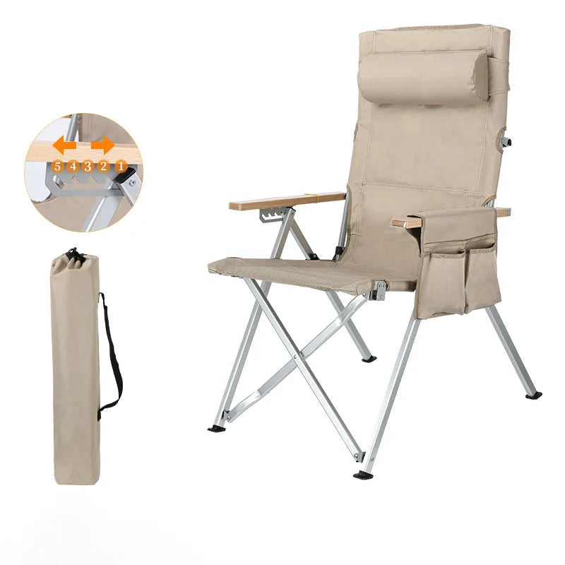 Adjustable 5-Position Folding Camping Chair with Pillow & Armrests for Outdoor Fishing & Patio Relaxation