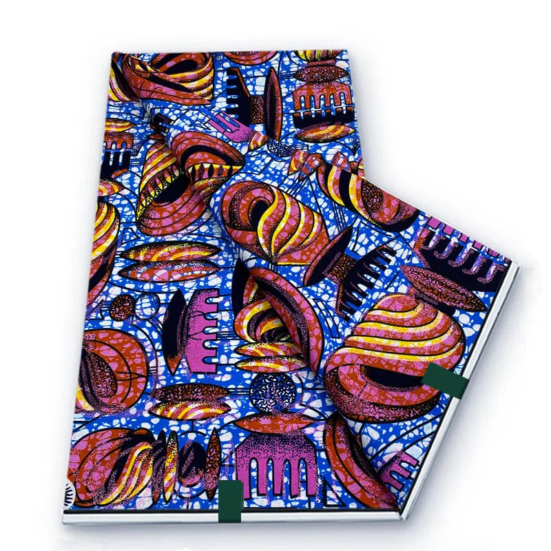 2026 African Real Wax Fabric - 100% Cotton Soft Ankara Batik Gold Print