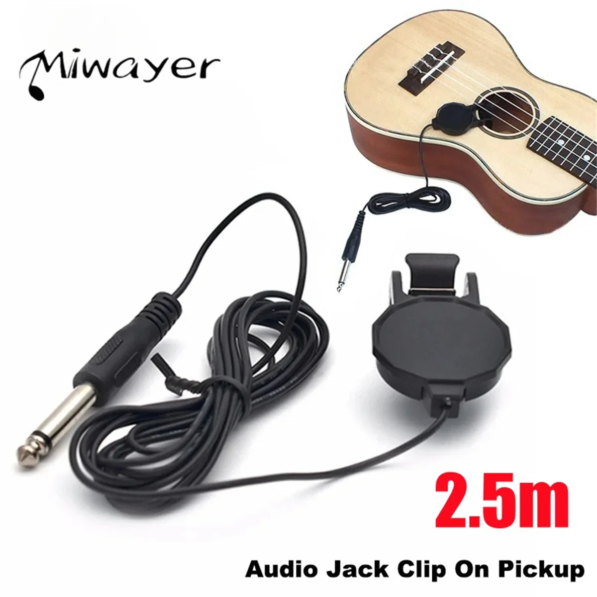 Clip-On Audio Jack Pickup – Acoustic Guitar/Mandolin/Violin/Banjo/Ukulele Sound Transducer with 2.5M Cable Instrument Amplifier Microphone