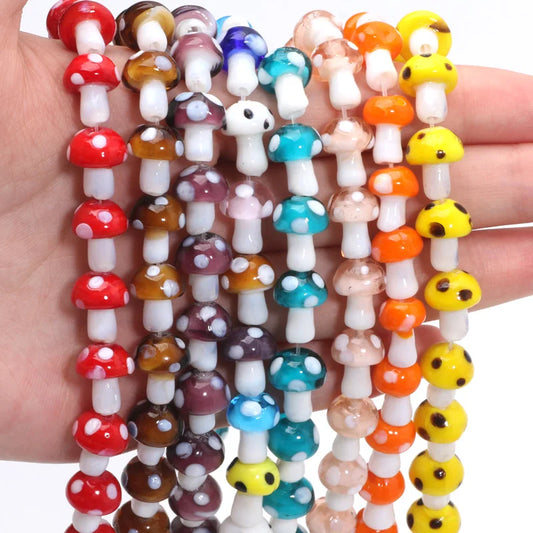 20pcs Lampwork Glass Mushroom Beads - Colorful Loose Beads for DIY Jewelry Making, Handmade Crafts & Accessories