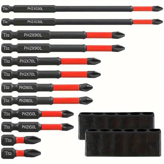 10/12PCS Magnetic S2 Steel Screwdriver Bit Set – 1/4” Shank Cross Head Impact Driver Bits for Electric Screwdrivers & Power Tools
