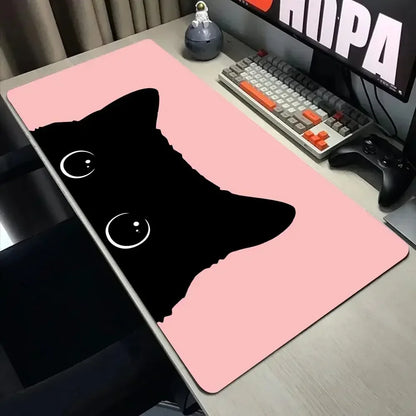 Funny Black Cat Mouse Pad - XXL Kawaii Desk Mat 800x400 Large Computer Keyboard Pad for Office Gaming Setup