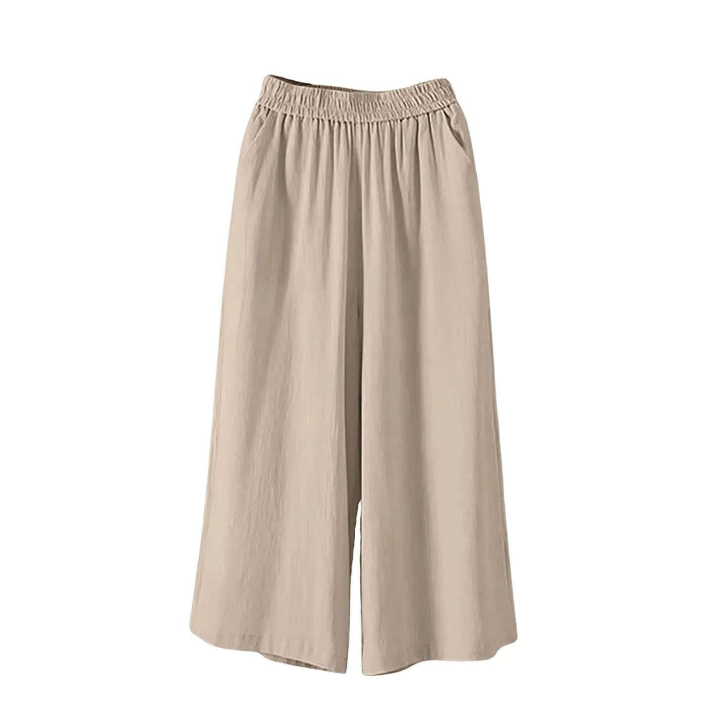 Women’s Casual Wide-Leg Pants – Lazy Style High-Waist Cropped Capris with Pockets, Lightweight & Loose Fit