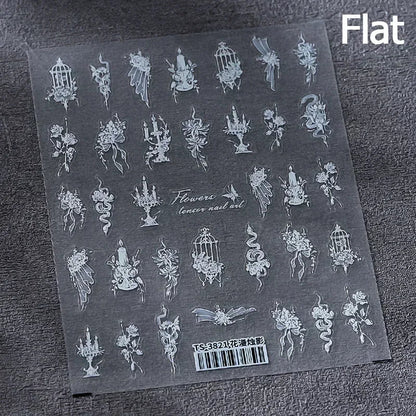 5D Gold Stamped Nail Art Stickers - Silver Sun Stars Snake Chinese Style Self-Adhesive Manicure Decals