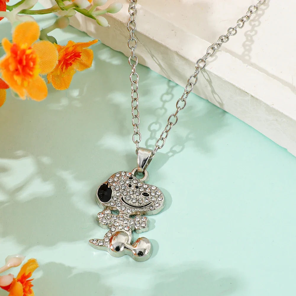 Snoopy Zircon Necklace - Cute Cartoon Dog Pendant Couple Jewelry for Valentine's Day Gifts