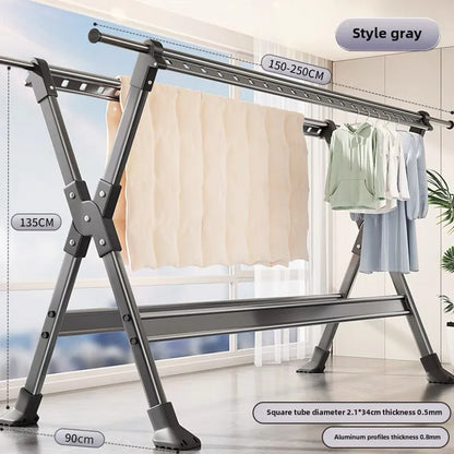 Floor-to-Ceiling Aluminum Drying Rack — Foldable Outdoor & Indoor Clothes Organizer for Kids' Clothing