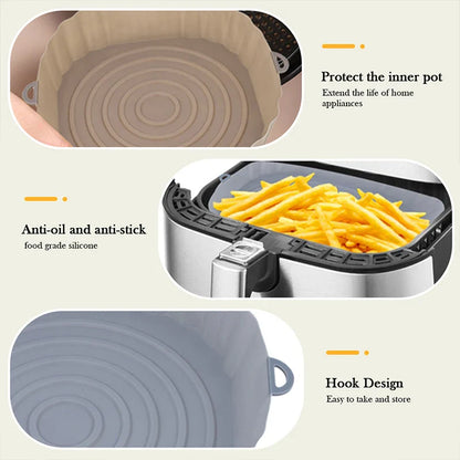 Reusable Air Fryer Silicone Pot & Baking Tray Set – 1/2/3PCS Silicone Basket for Pizza, Fried Chicken & Grill