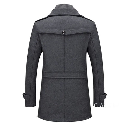 Men's Cashmere Wool Blend Trench Coat - Premium Winter Business Casual Overcoat