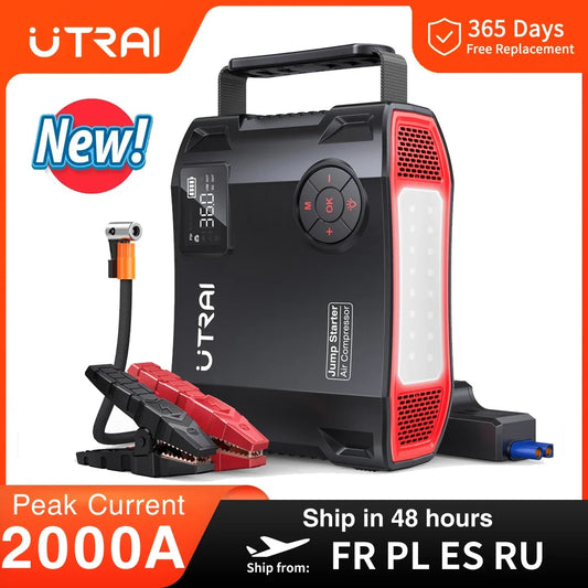 UTRAI 4-in-1 Car Jump Starter Power Bank - 2000A Battery Booster with 16000mAh Capacity, 150PSI Air Compressor Tire Inflator & Portable Charger