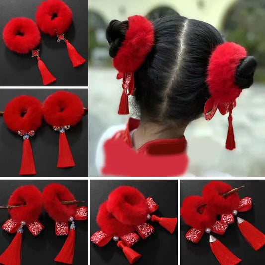 Flexible Chinese Style Children’s Hair Bands – Soft Stretchy Hair Ties for New Year
