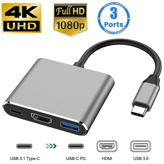 3-in-1 USB-C Hub – HDMI-Compatible Splitter & USB 3.0 Docking Station for MacBook Air