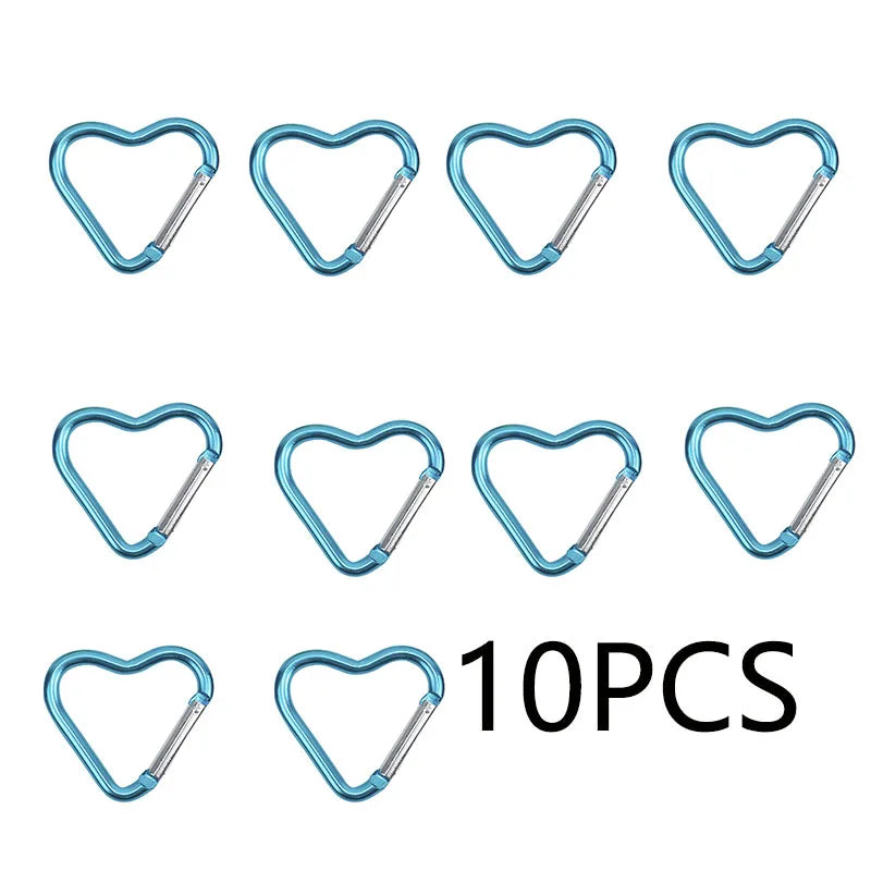 10PCS Heart Shape Aluminum Carabiner Clips - Tactical Keychain Hooks for Outdoor Gear, Water Bottles & EDC Tools