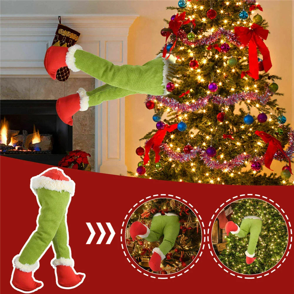Christmas Elf Leg Plush Toy – Santa Claus Green Tree Decoration Prop for Kids, Holiday Home Decor