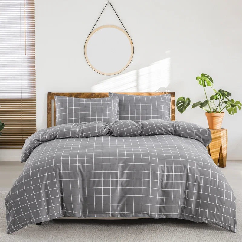 Grey Feather Duvet Cover Set – Full/Queen Boho Bird Plume Luxury Soft Reversible Comforter for Kids & Teens