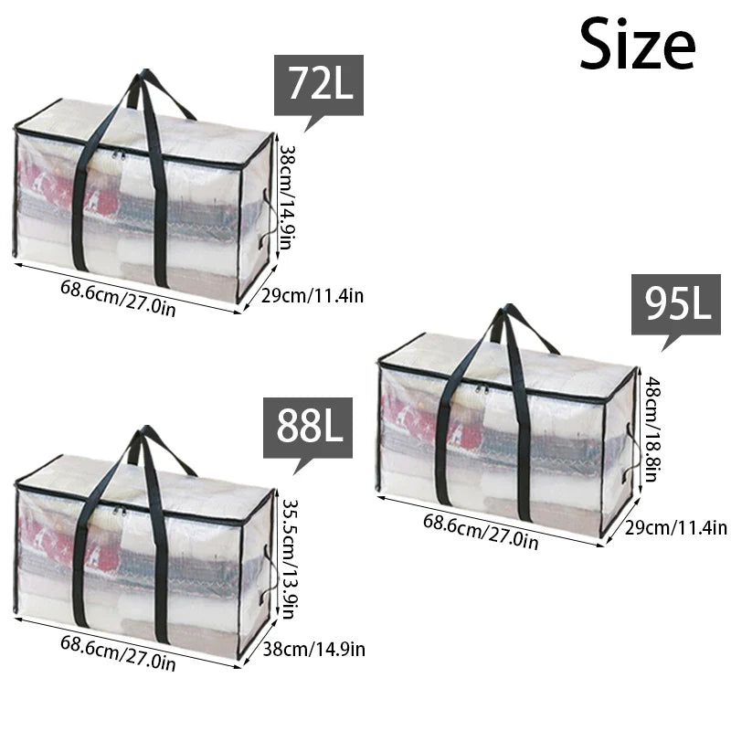 Large Capacity Waterproof Clothes Storage Bag – Foldable Blanket & Garment Organizer for Home, Bedroom, Closet, Transparent Storage Container