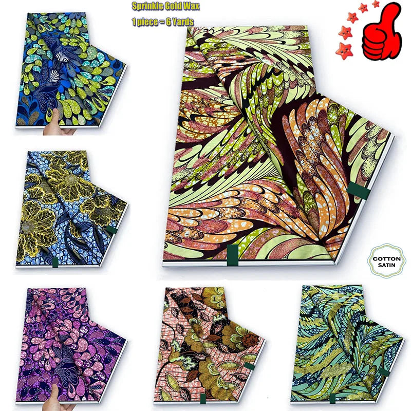 2026 African Real Wax Fabric - 100% Cotton Ankara Glitter Gold Print Batik Pagne for Women’s Fashion & Sewing