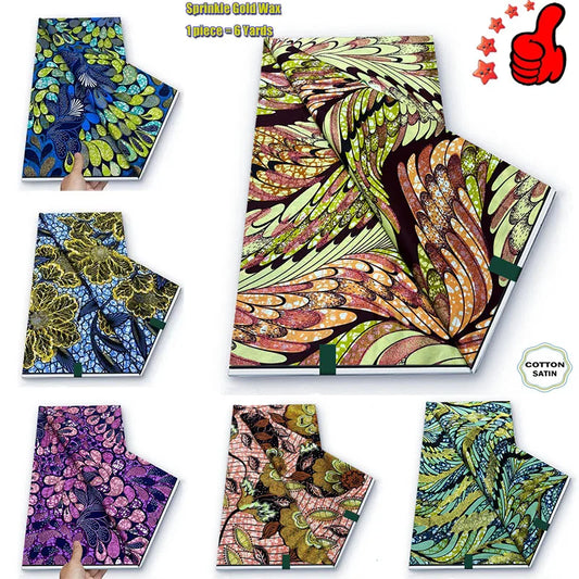 2026 African Real Wax Fabric - 100% Cotton Ankara Glitter Gold Print Batik Pagne for Women’s Fashion & Sewing