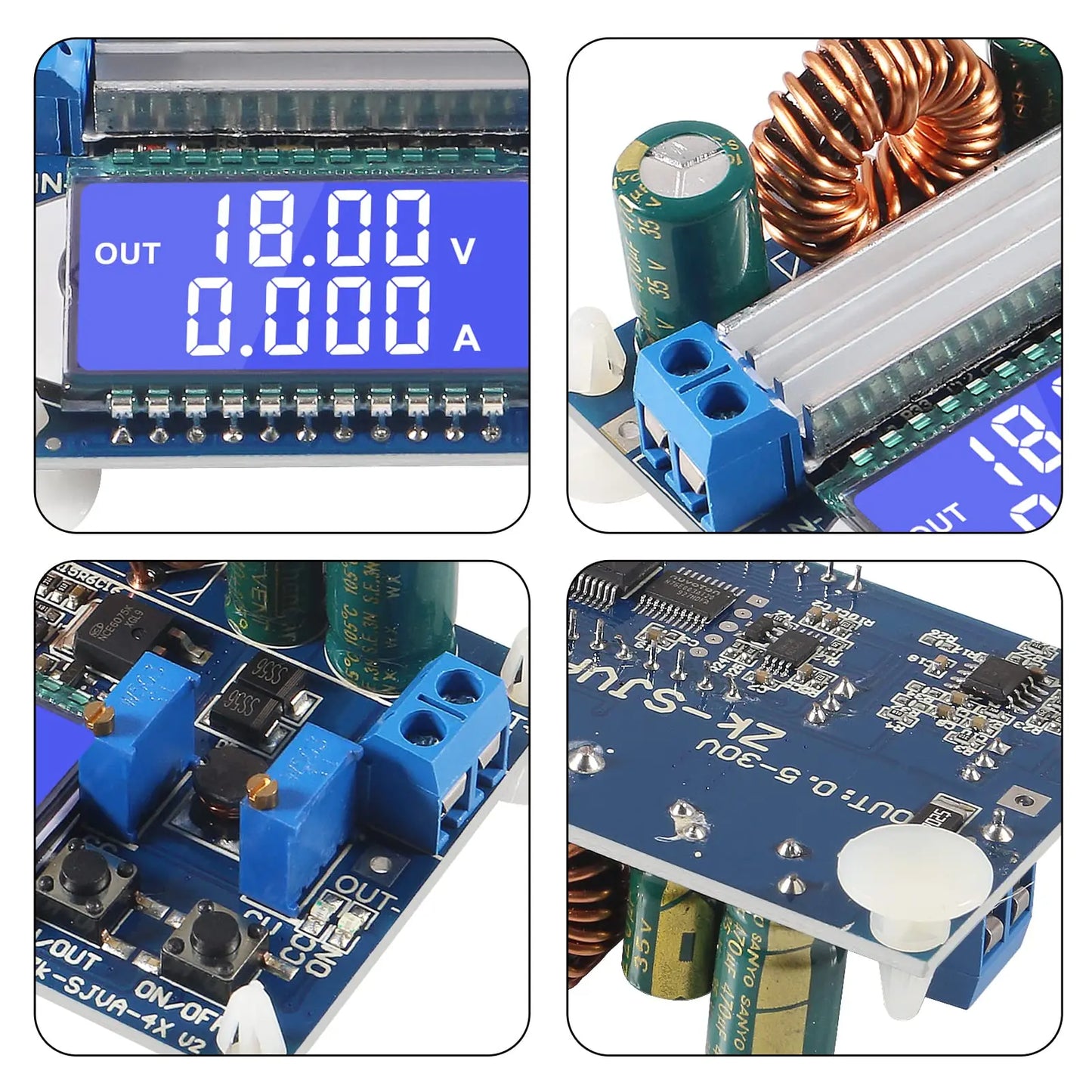 DC-DC Buck Boost Converter Module - Adjustable 5.5-30V Voltage Regulator with LCD Digital Display