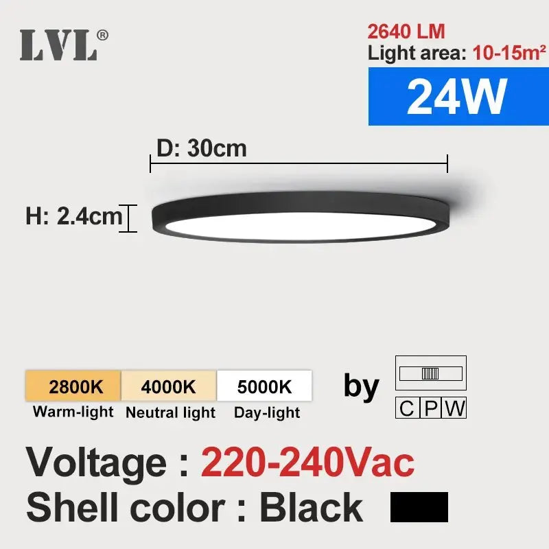 LVL LED Ceiling Light – 3-in-1 Wood Grain & White Round Flush Lamp for Kitchen, Bedroom & Bathroom