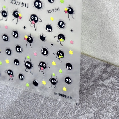 Chibi Anime Nail Stickers - Cute Susuwatari Cartoon Self-Adhesive Nail Art Decals for Kawaii DIY Manicure